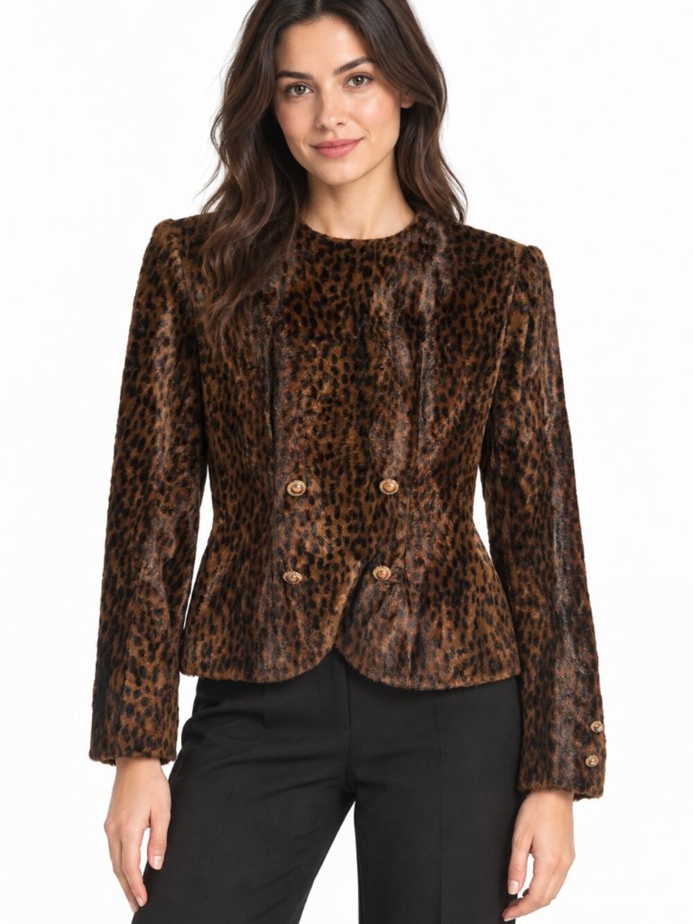VTG 80s 90s Richard Robinson Leopard Faux Fur Double Breasted Jacket